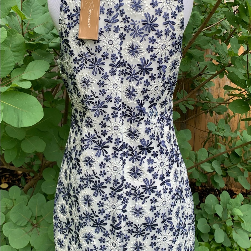 FRANCESCA’S Alya Blue and white embroidered daisy floral sleeveless dress NWT sm